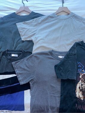BUNDLE - ANINE BING - Mixed Neutral Crewneck Tees in Black, Gray, Cream, Blue